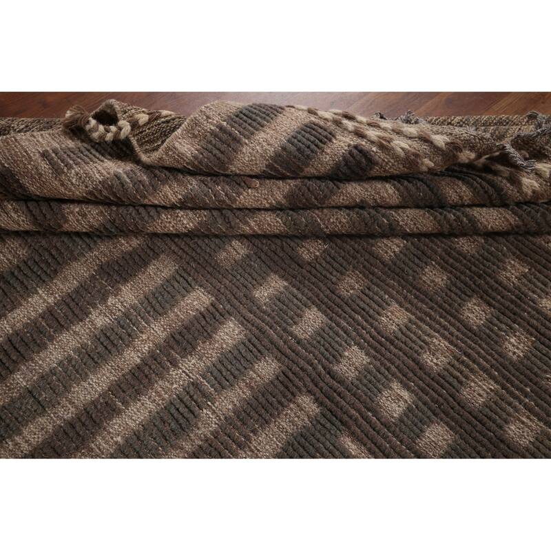 Brown Moroccan Modern Area Rug Hand-Knotted Wool Carpet - 7'9"x 10'8"
