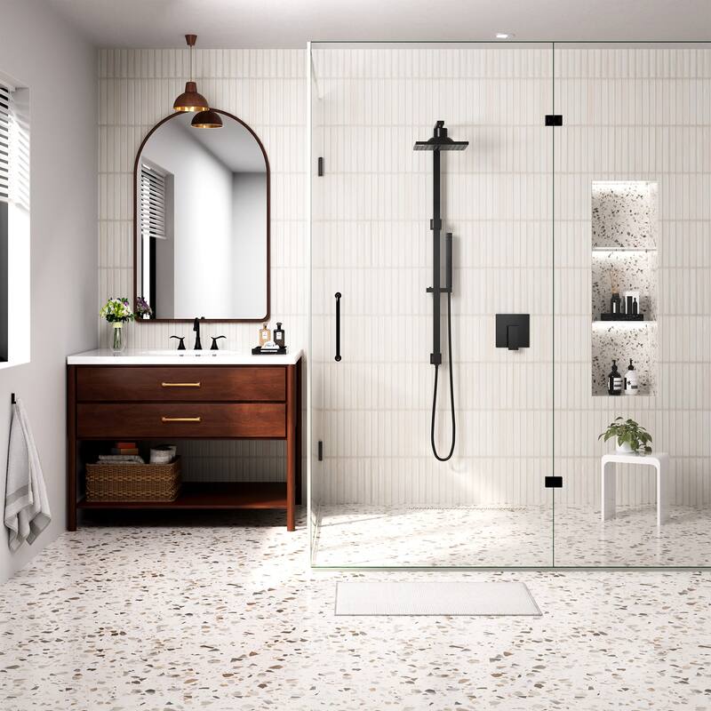 5-Spray Wall Mount Dual Fixed and Handheld Shower Head with Slide Bar, Infrared Sensing, and LED Display in Matte Black