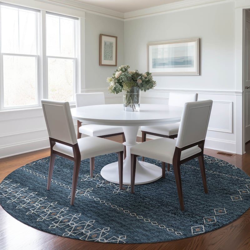 Premium Washable Super Soft Boho Medallion Mayfield Rug - Blue - 8' x 8' - Round