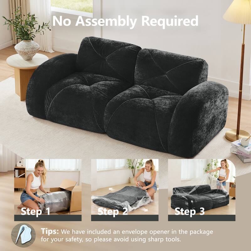 Rossetta 2-Seater Elegant Boneless Design Modular Velvet Fabric Tufted Sofa with Anti-Slip Base, No Assembly Required