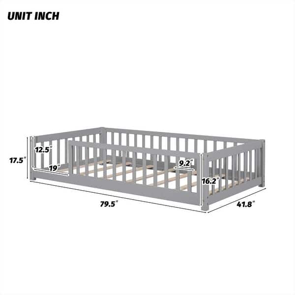 dimension image slide 1 of 3, Floor Platform Bed with Fence without Door