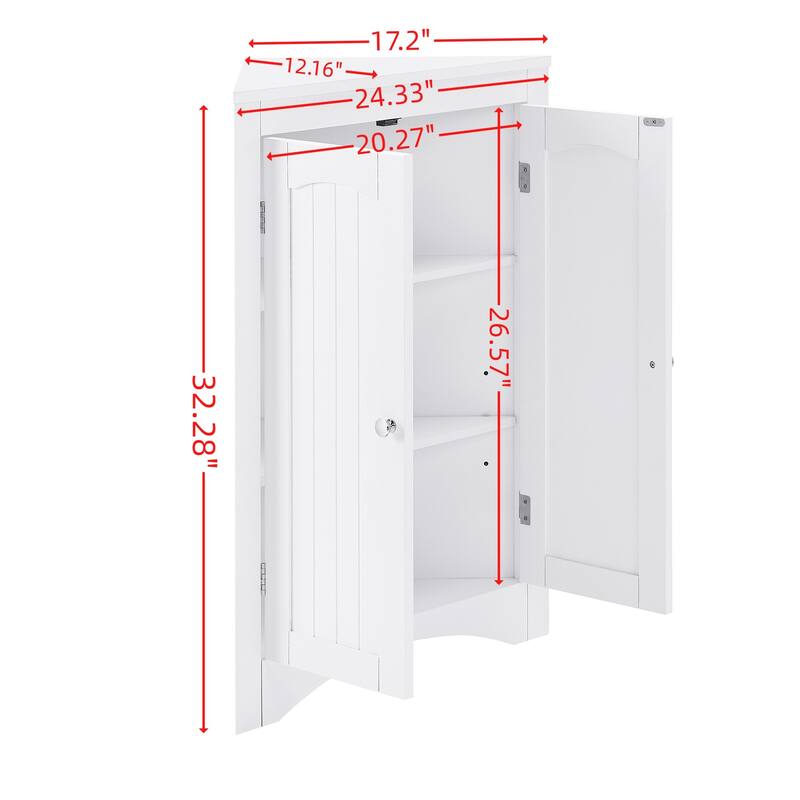 Free Standing Storage Cabinet Sideboard Cabinet Corner Cabinet Bathroom Floor Corner Cabinet with Doors and Shelves