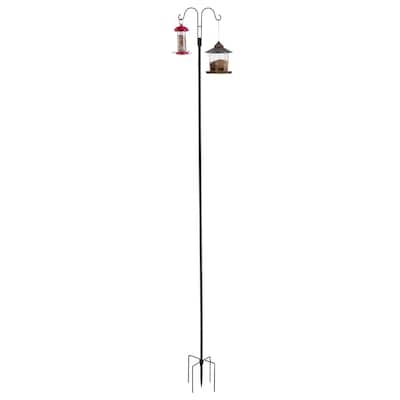 Black Bird Feeder Pole with Hooks 8 Pcs Dual-Arm Shepherd Hooks for Hanging Plants and Lanterns - 11.61” x 9.84” x 107.48”