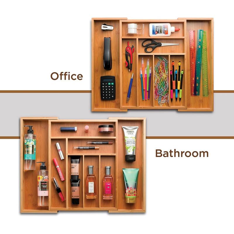 Expandable Silverware Organizer - Bamboo Kitchen Drawer Organizer, Utensil Holder - Drawer Organization and Storage