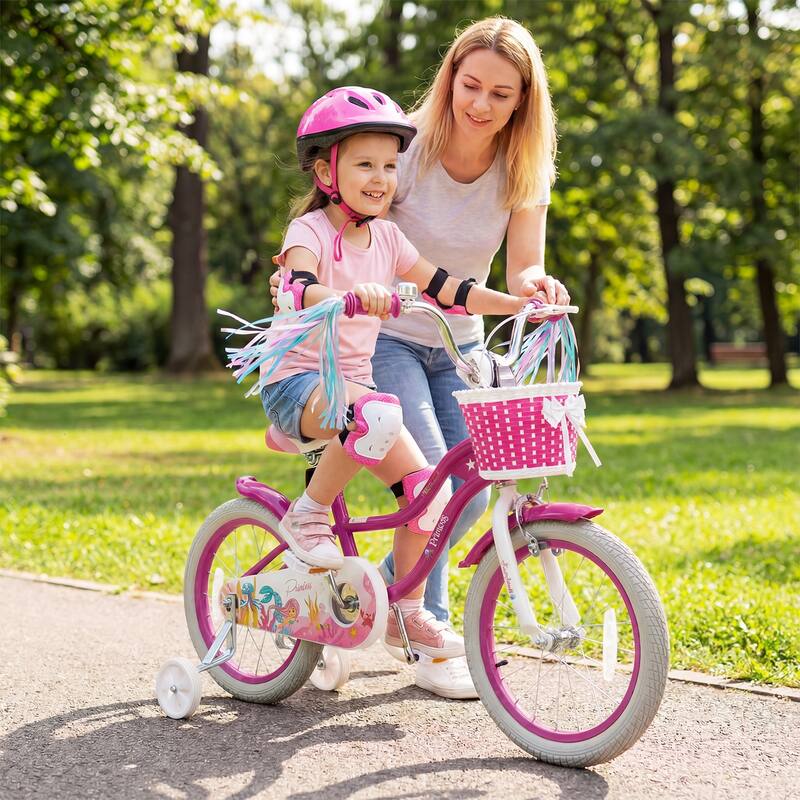 Gymax 16'' Kids Bike w/Training Wheels Hand Coaster Brakes Adjustable - Rose Red