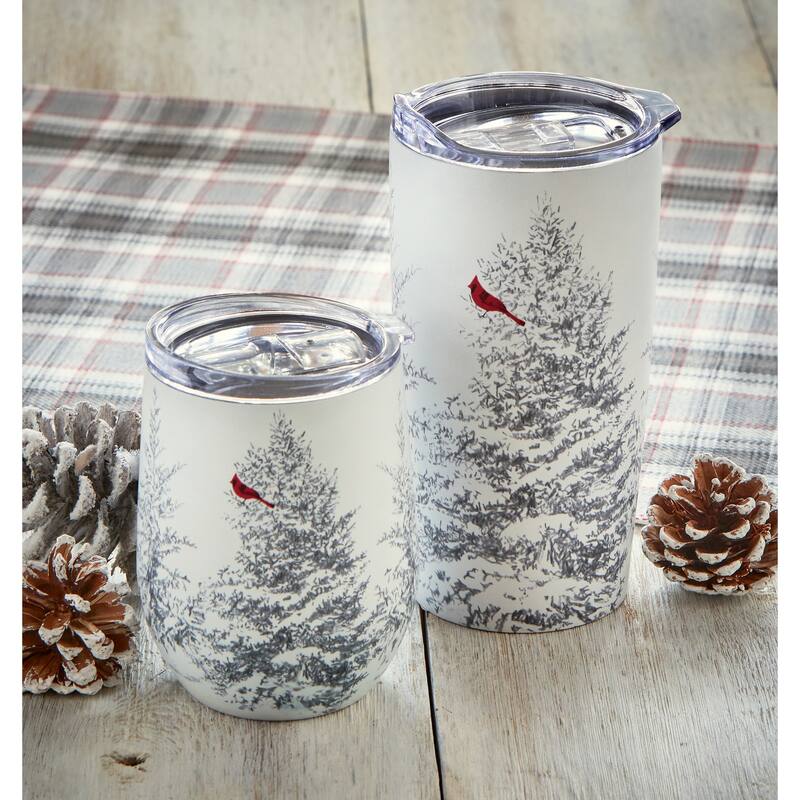 Winter Sketch Tree Stemless Wine Tumblers 12oz Portable Drinkware Gray Multi Stainless Steel Hand Wash Only