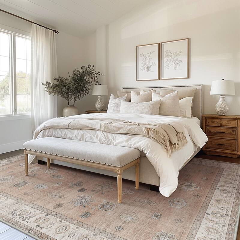 Mcow Vintage Floral Low-Pile Machine Washable Non-Slip Area Rug