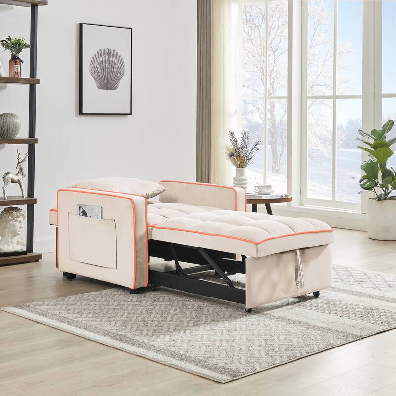 Three-in-One Sofa Bed Chair, Velvet Adjustable Folding Sleepers