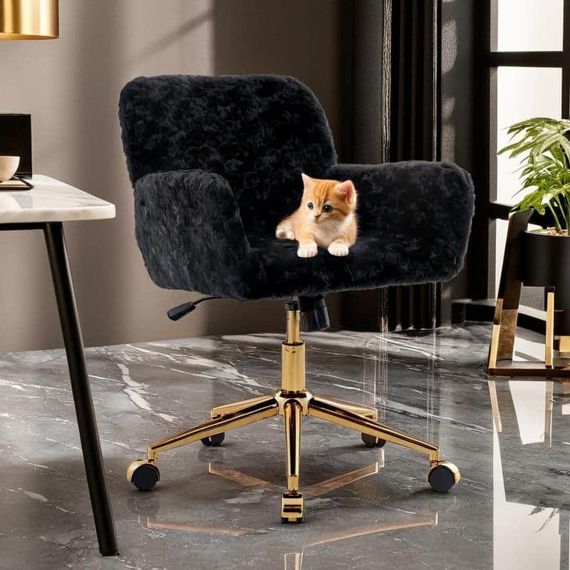Metal Swivel Home Upholstered Office Chair - Black Teddy