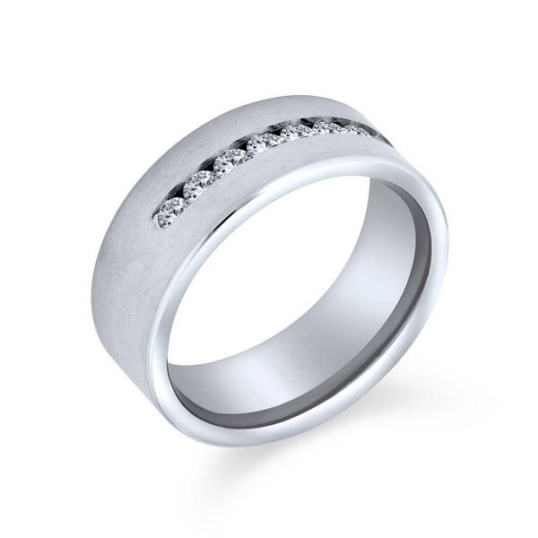 Channel Set a Cz Mens Titanium Wide Wedding Band Ring 8mm For Men Overstock