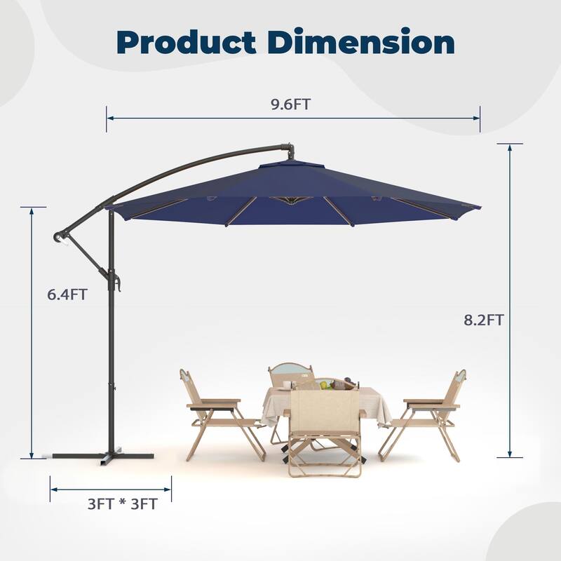 EROMMY 10ft Offset Hanging Umbrella - Easy Tilt, 99.9% UV Protection, Heavy-Duty Iron Frame