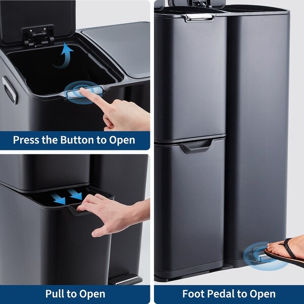 3 in 1 Kitchen Trash Can, 16 Gal Triple Compartment Garbage Can