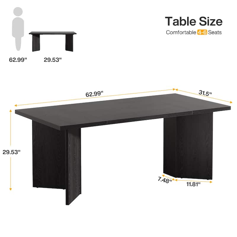 63" Dining Table for 4-6, Modern Wooden Dinner Table for Kitchen