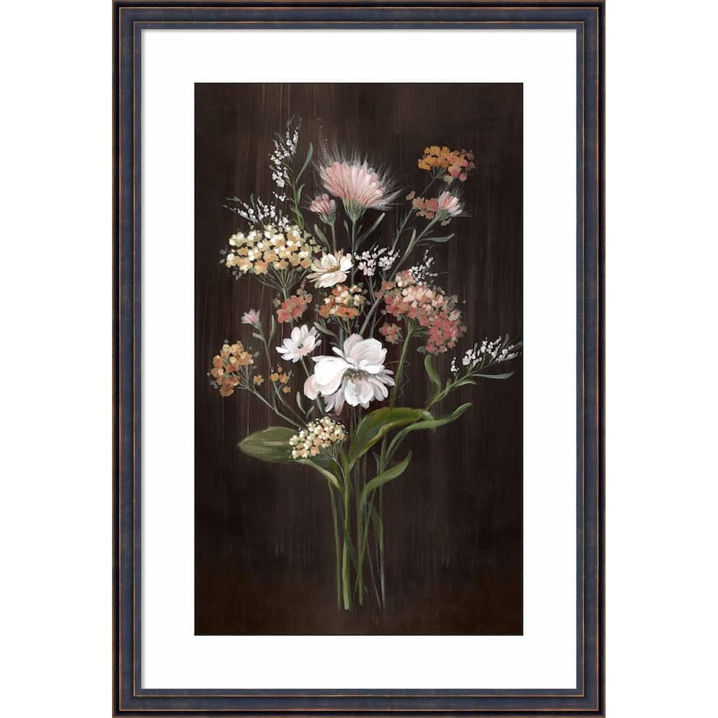 Gentle Blooms on Dark Canvas No. 1 by Alex Black Wood Framed Wall Art Print