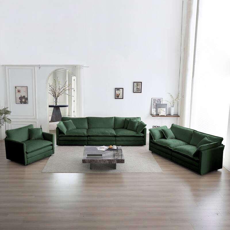6-Seat Chenille Sectional Sofa Set (3+2+1) with Deep Seats