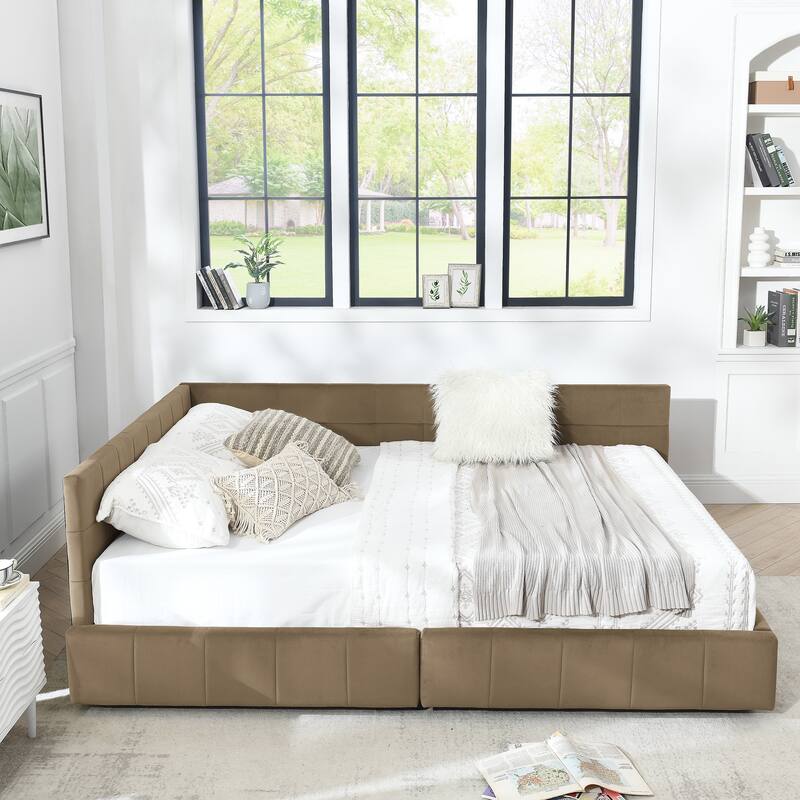 L-shaped Velvet Upholstered Daybed Tufted Sofa Bed with Soft Backrest Armrests - and Optional Corner Storage Day Bed