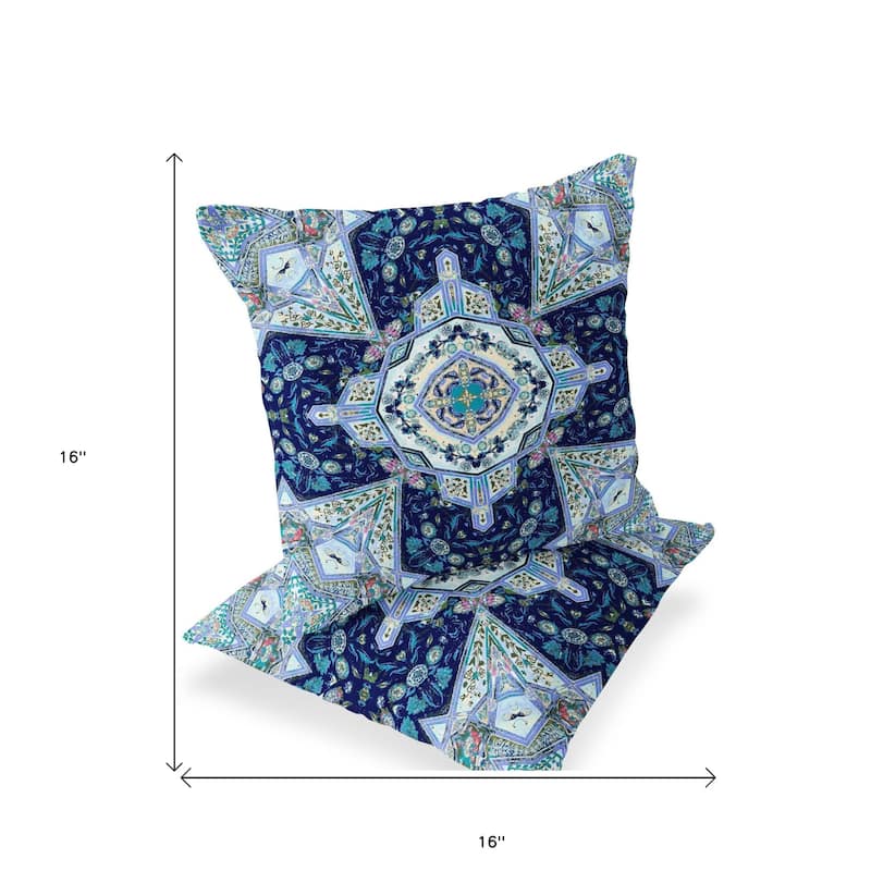 HomeRoots Set of Two 16" X 16" Blue and Green Blown Seam Floral Indoor Outdoor Throw Pillow - 16.00' X '16.00' X '5.00
