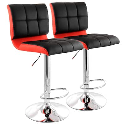Elama Set of 2 Adjustable Swivel Bar Stools with Faux Leather Upholstery and Chrome Base Footrest for Kitchen - N/A