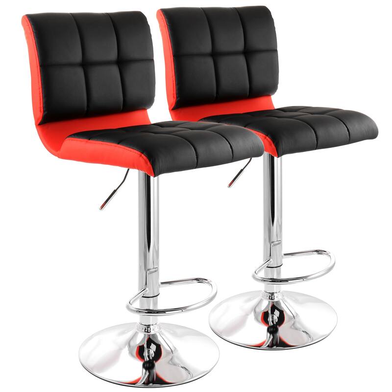Elama 2 Piece Adjustable Fux Leather Bar Stool in Black and Red with Chrome Base