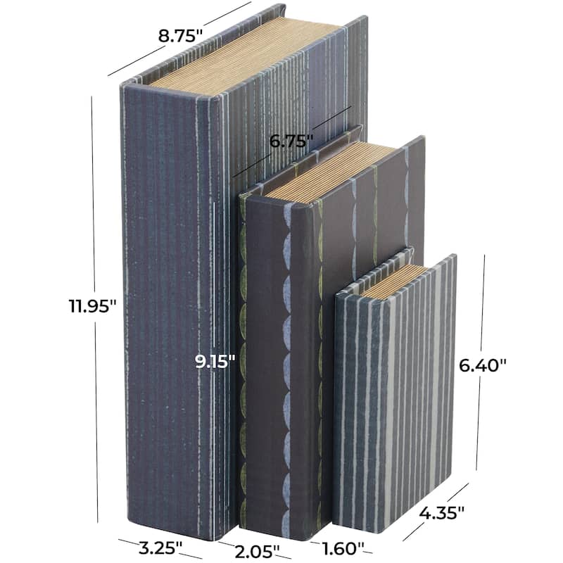 Faux Storage Book Decorative Box - Set of 3 Dark Brown, Gray, Cream, Beige, Multi Colored, Blue, White - Roche River Decor
