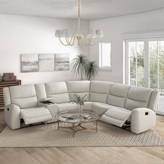 Furniture of America Jorwyn Beige Fabric 6-Seater Reclining Sectional Sofa with Cup Holders