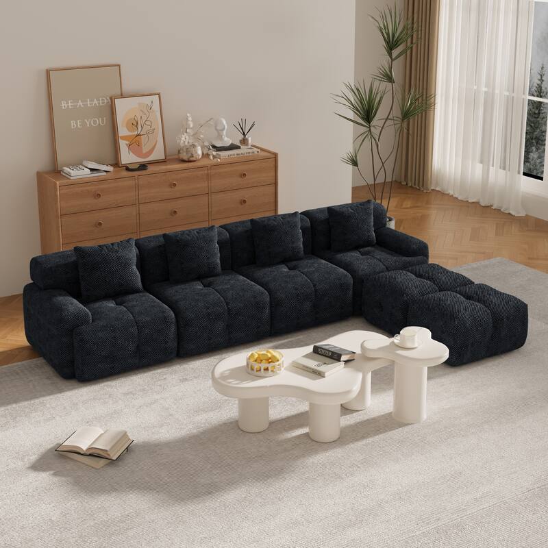 Modular U-Shaped Sectional Sofa, Oversized Boneless Cloud Floor Sofa, Convertible Sleeper Sofa with 2 Ottomans & 4 Pillows
