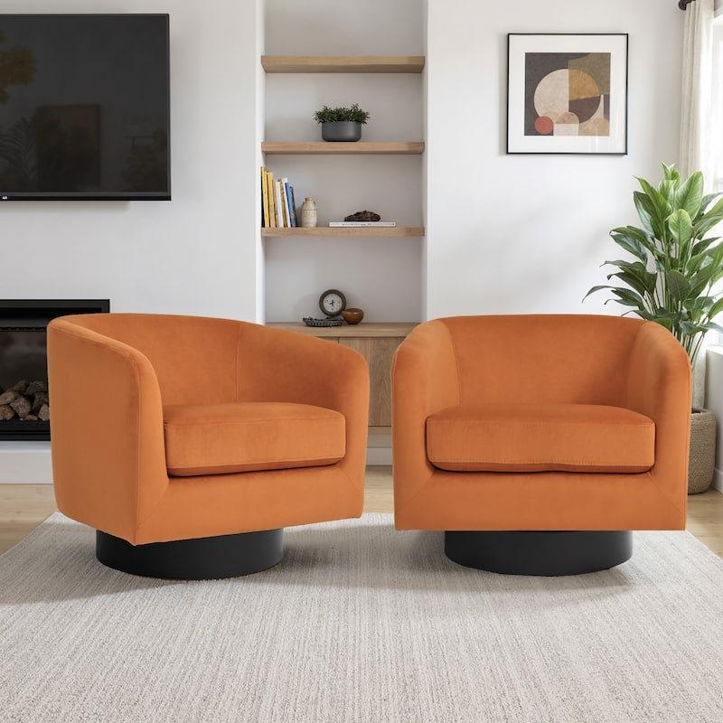Modern Barrel Swivel Accent Chairs For Living Room - 31" W × 29" D × 29" H - Orange-Set of 2