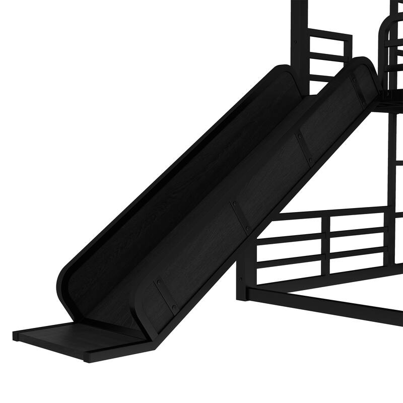 GDFStudio - Rock Triple Bunk Bed with Slide, Guardrails, Durable Noise-Free Frame