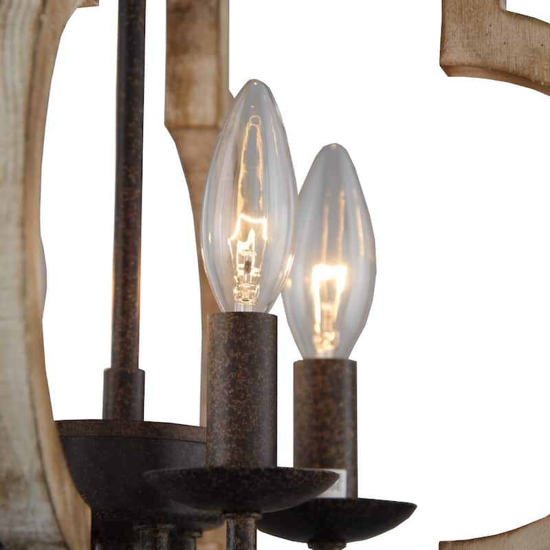 4 - Light Oil Bronzed Lantern Pendant, Wood Antique Medieval Style Geometric Chandelier - Oil Bronzed