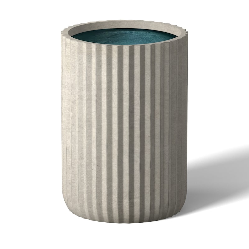 Concrete Flower Planter Tall Round Plant Pot - 14 x 22.5 in - Natural Gray