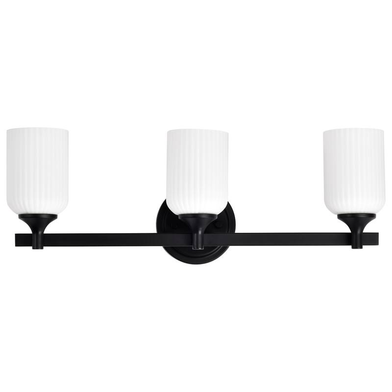 Solara 3 Light Vanity Matte Black Finish Frosted Ribbed Glass - Matte Black