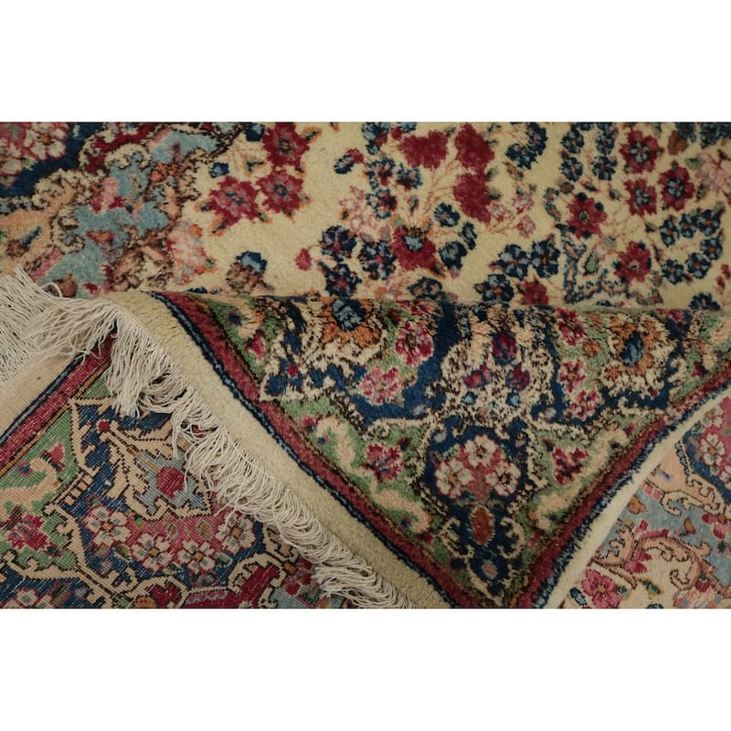 Hand Knotted Oriental 100% Wool Carpet Traditional Floral Beige & Ivories Kerman Area Rug - 7' 1'' X 4' 0''