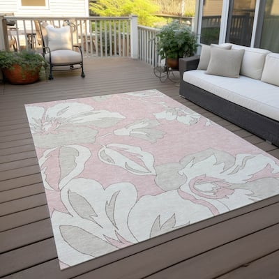 Machine Washable Indoor/ Outdoor Chantille Floral Contemporary Rug