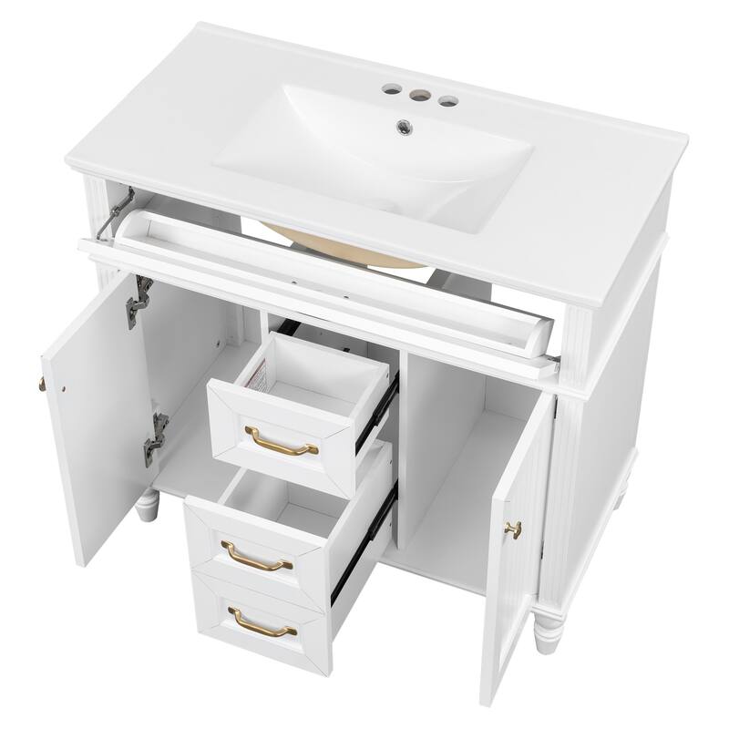 GDF Studio - Sunny Modern Solid Wood + MDF 36-Inch Bathroom Vanity with Ceramic Sink and Flip-Out Drawer