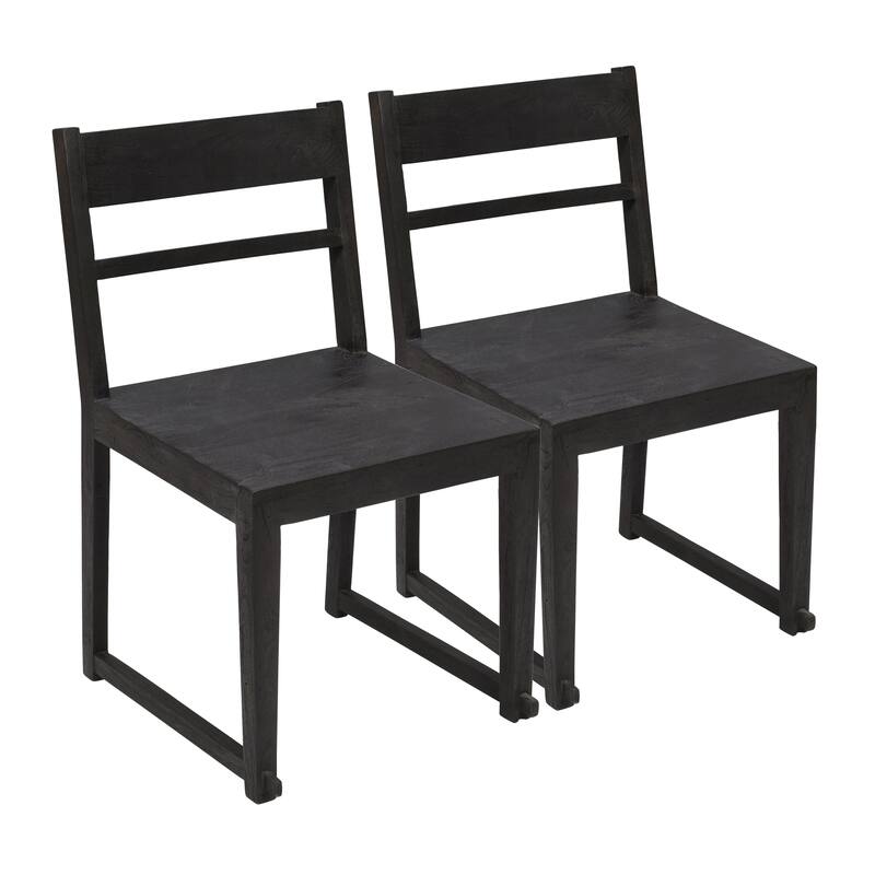 HomeRoots Set of Two Dark Gray Wood Ladder Back Dining Side Chairs