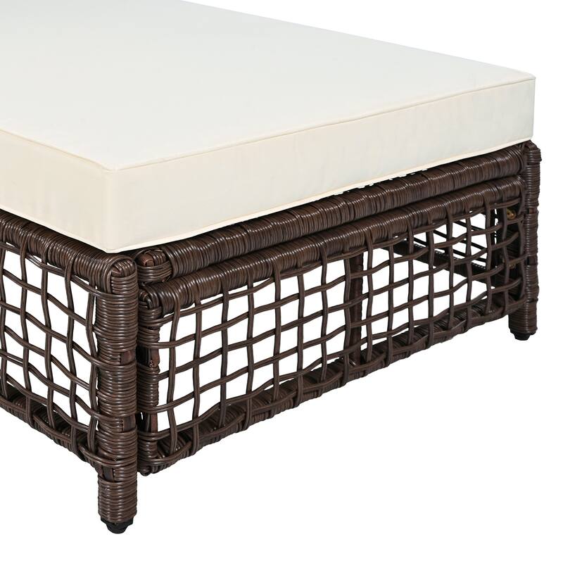 Outdoor Patio Rattan Daybed Sunbed with 5-Position Adjustable Backrest and Wheels