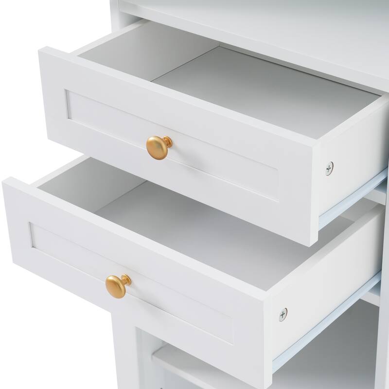 GDFStudio - Mary 63" Tall Bathroom Storage Cabinet with Glass Doors, Two Drawers, and Adjustable Shelves