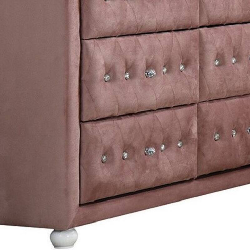 HomeRoots 40" Pink Solid and Manufactured Wood Six Drawer Double Dresser