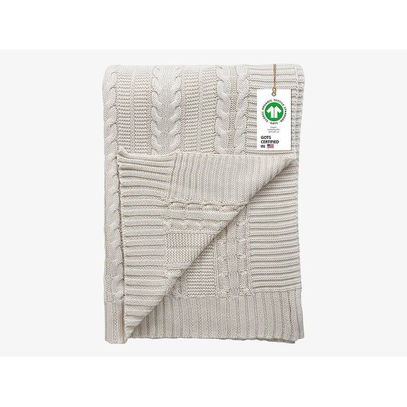 Organic Cotton Cable Knit Oversized Throw Blanket, 50"X70"