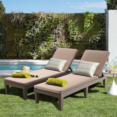Erommy All-Weather Outdoor Chaise Lounges (Set of 2), 5-Position Adjustable Backrest, Wood-Look Recliners for Poolside, Patio