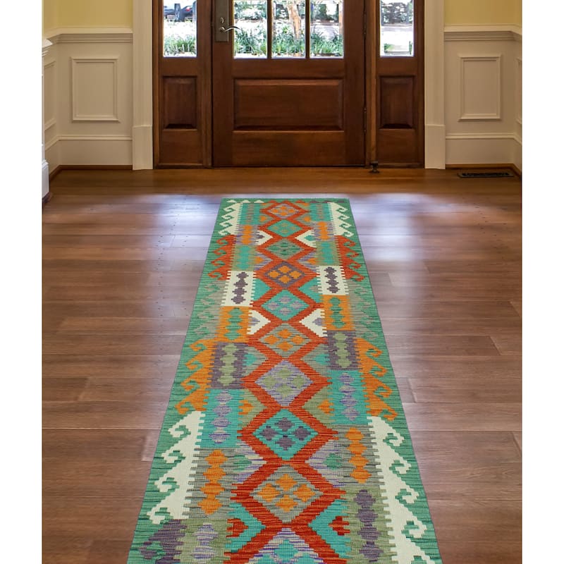 Flatweave Rashid Rust/Green Runner - 2'8" x 9'9"