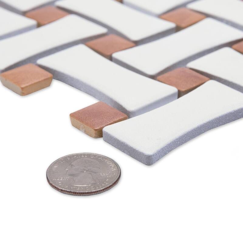 Merola Tile Sentier des Cotto Dot with White Dog Bone Bsktwv 10" x 10" Porcelain Mosaic Floor and Wall Tile