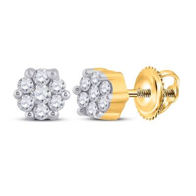 10k Yellow Gold 1/6 Carat Round Diamond Flower Cluster Earrings for Women