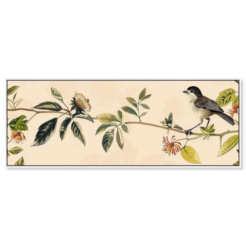 Vintage Bird Floral II Panoramic Canvas by Art Remedy - White - 54" x 20"