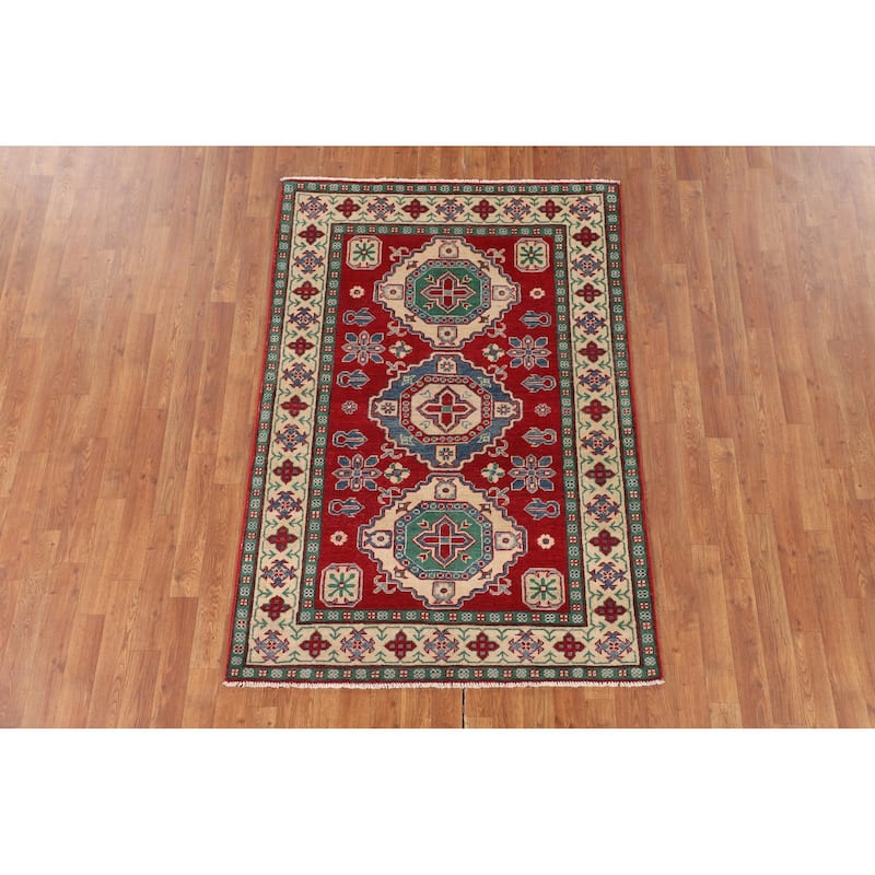 Red Kazak Area Rug Handmade Traditional Wool Carpet - 3'11" x 5'9"