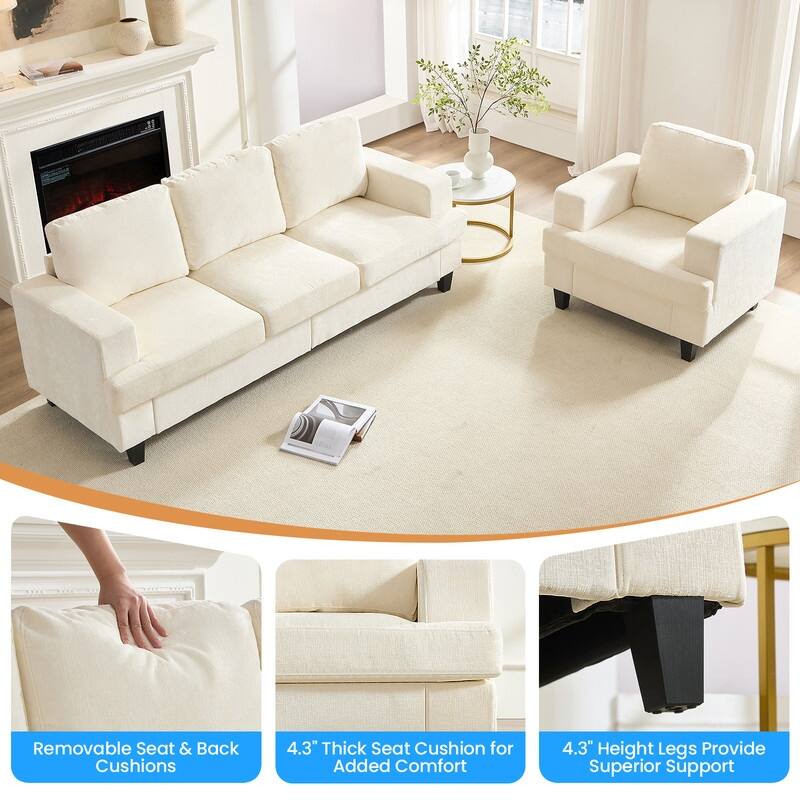 Mixoy Chenille 3 Piece Living Room Sofa Set,3-Seat Sofa/Loveseat/Armchair Sofa Sets,Modular Sectional Couch Furniture Sets
