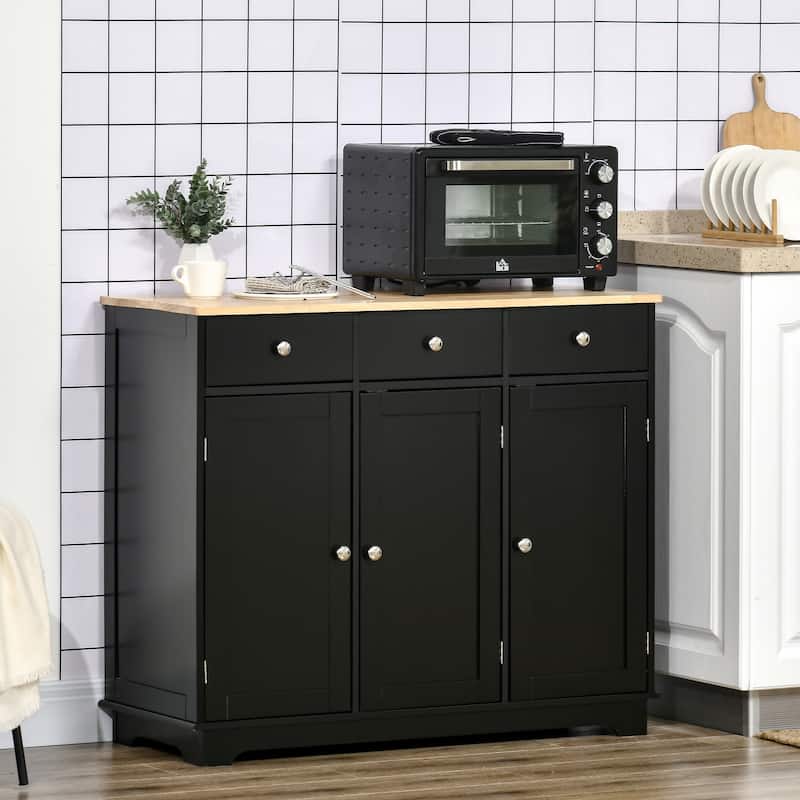Sideboard with Solid Wood Countertop, Modern Kitchen Storage Cabinet, Coffee Bar Cabinet with 3 Drawers, Doors