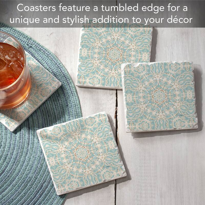 Elegance 4-Pack Tumbled Tile Stone Coasters with Protective Cork Backing Manufactured in The USA
