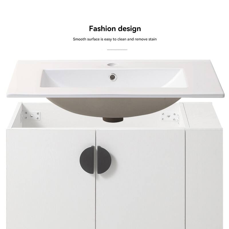 Bathroom Vanity with Sink, 2 Doors & Open Storage Shelf