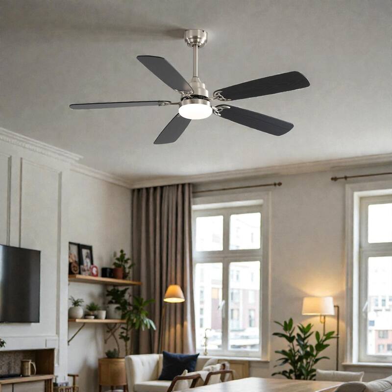 52 Inch Indoor Ceiling Fan with LED Light, 6-Speed Quiet DC Motor, 5 Blades, Dual-Color Design, Remote Control